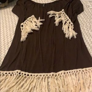 Brown dress with cream detail
